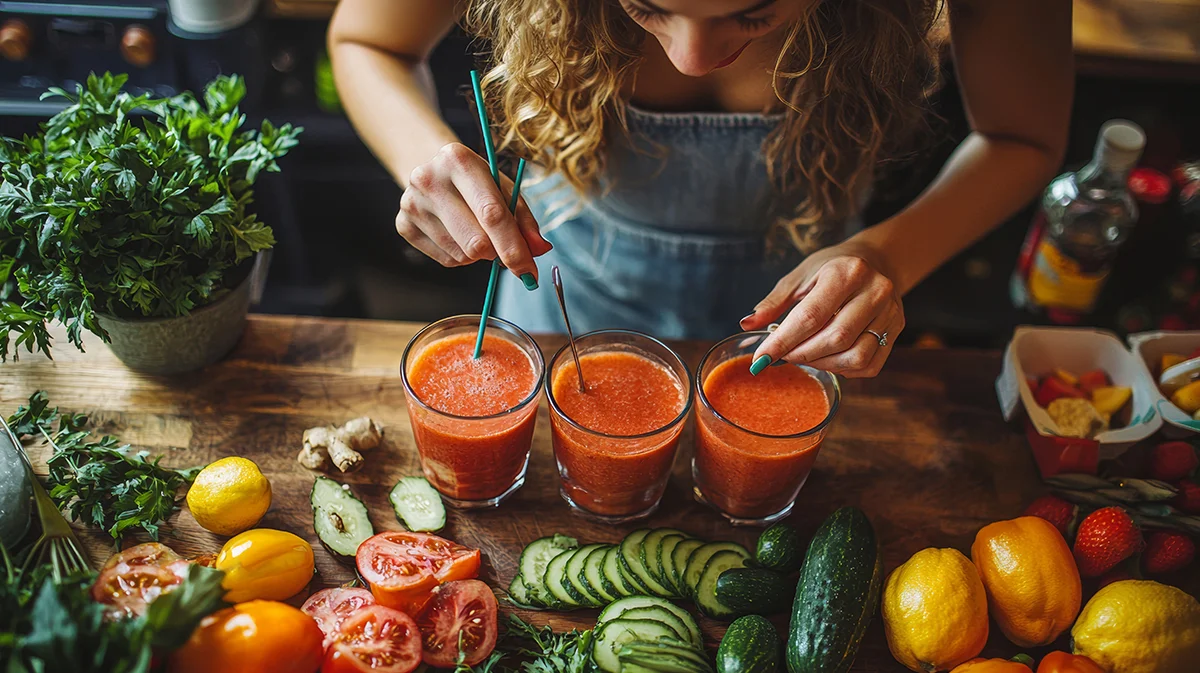 AIWA KENKIRI Hand Blenders-preparing tomato smoothies